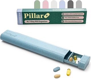 Pillar Plus - Aesthetic 7 XL Day Pill Organizer | BPA-Free Wheat Straw Medicine Case | Pretty Travel & Home Tablet Vitamin Organizer | Cute Weekly Pill Box | Travel Medicine Organizer (Powder Blue)