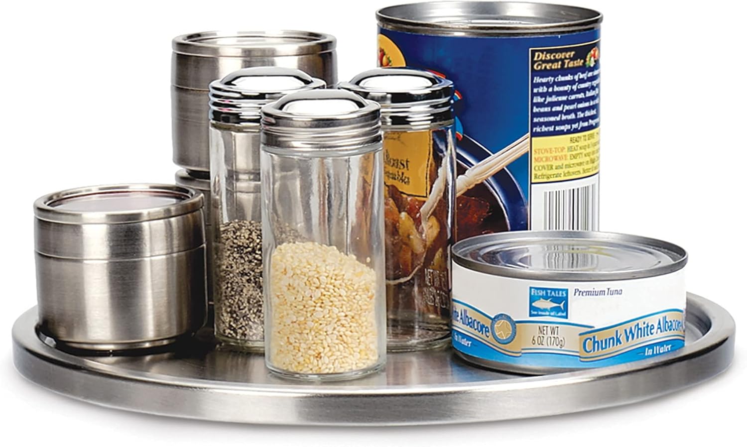 RSVP International Endurance TURN-1 Turntable Lazy Susan, Stainless Steel, 10.5" | Handy in Cabinet, Refrigerator or on Counters | Organize Spices, Canned Foods, Pots, Pans, Dinnerware, 10.5 Inch