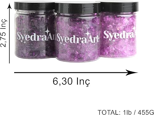 Miniatura 100 de Syedra - Juego de 3 piezas de vidrio triturado para manualidades, arte de resina, piezas de espejo de color triturado, 1 libra (amarillo)