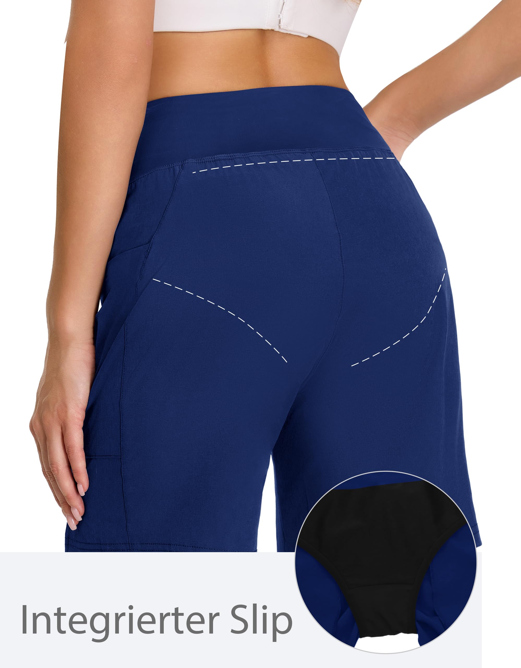 Short de bain taille haute pour femme avec poches zippées - Séchage rapide - Protection UV - Imperméable - Résistant au chlore - Avec slip intérieur