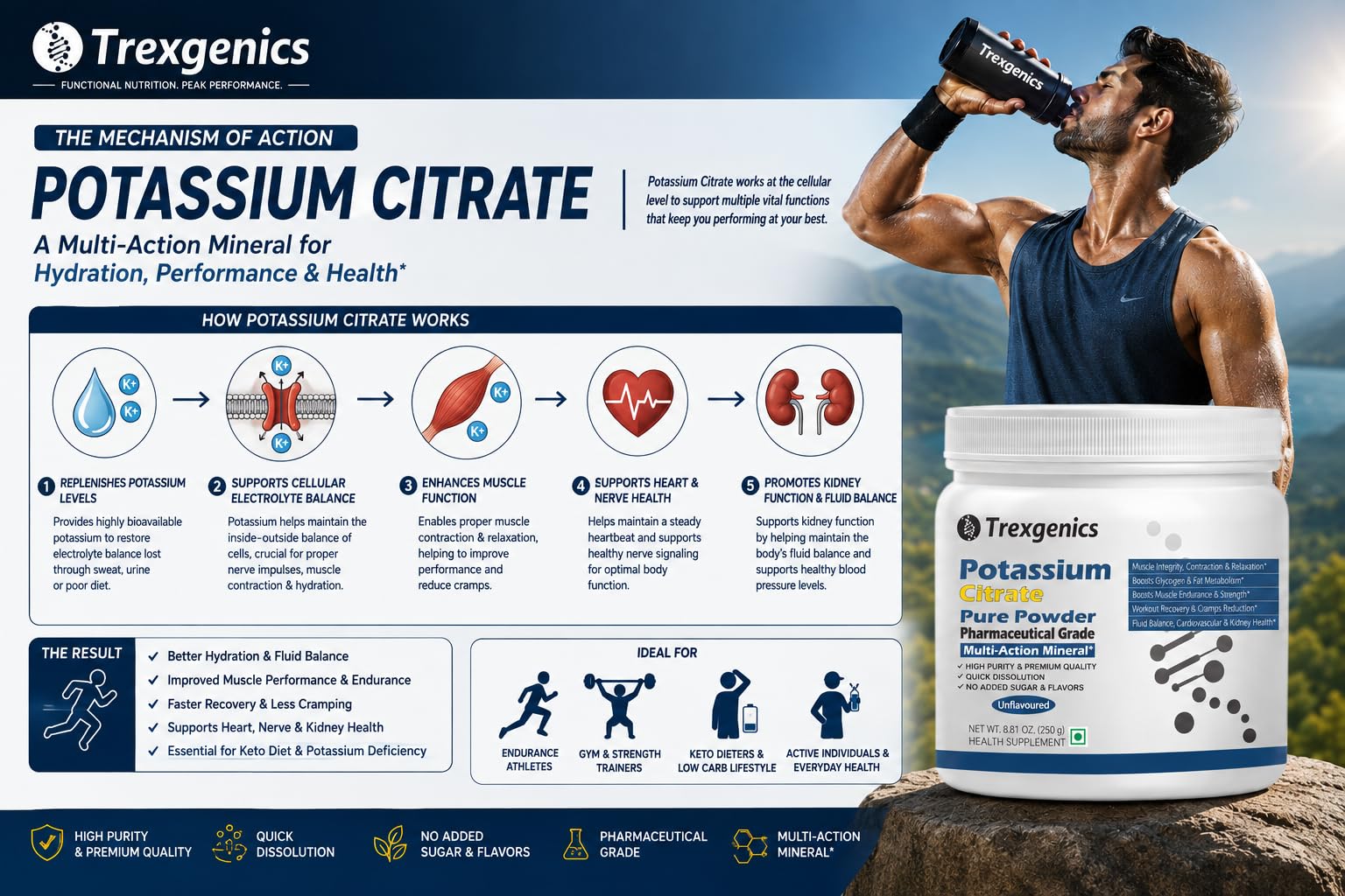 Trexgenics POTASSIUM CITRATE Pure Powder Pharmaceutical Grade Electrolyte Balance, Nerve & Muscle Health (250 gram / 8.81 OZ) 3