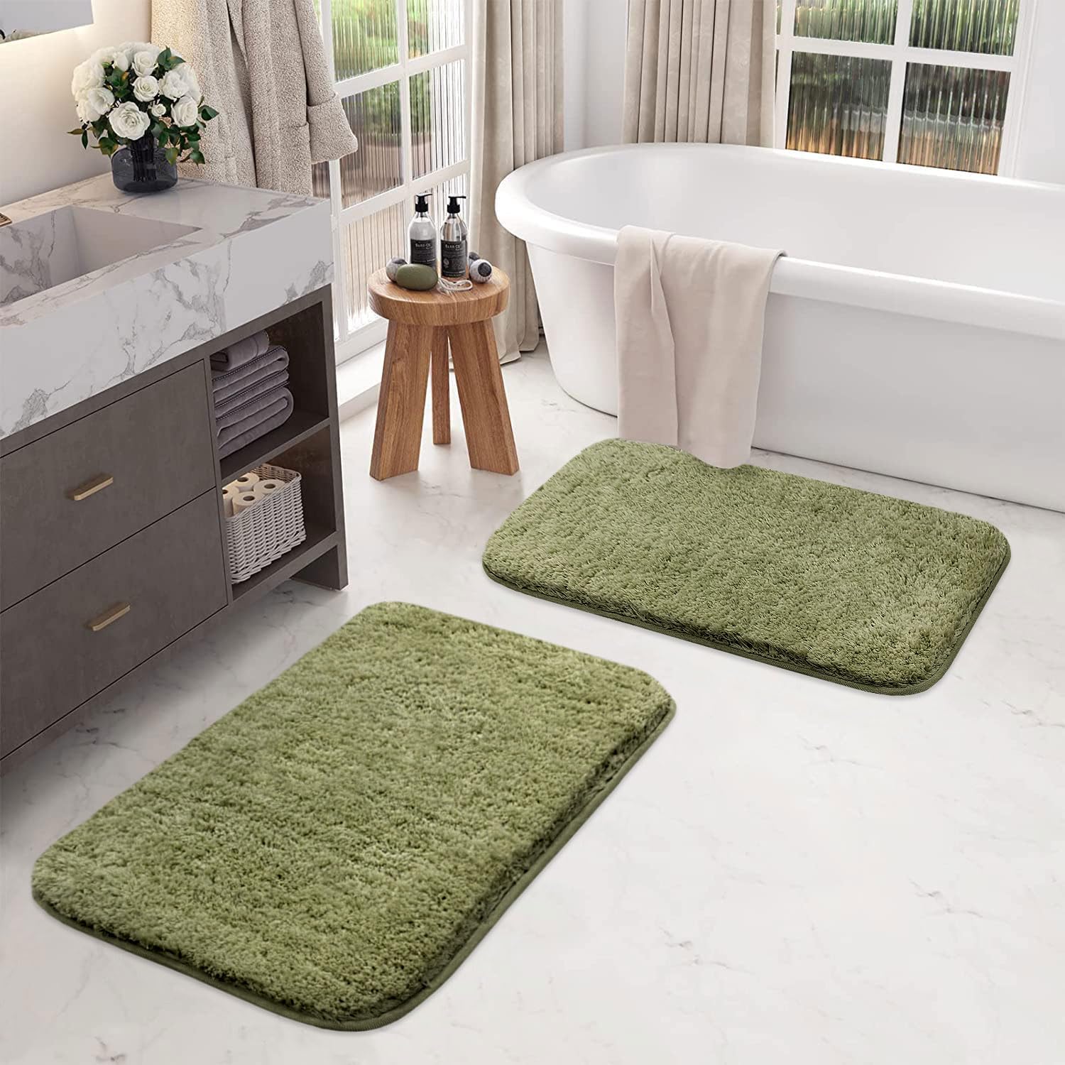 LUXE HOME INTERNATIONAL Bath Mat Super Soft Ultra Absorbent Rectangular Mat Microfibre 3200 GSM Door Mat For HOME/Kitchen/Bathroom/Bedroom/Kid'S Room Floor Mat (40X60 Cm) Pack Of 2, Green