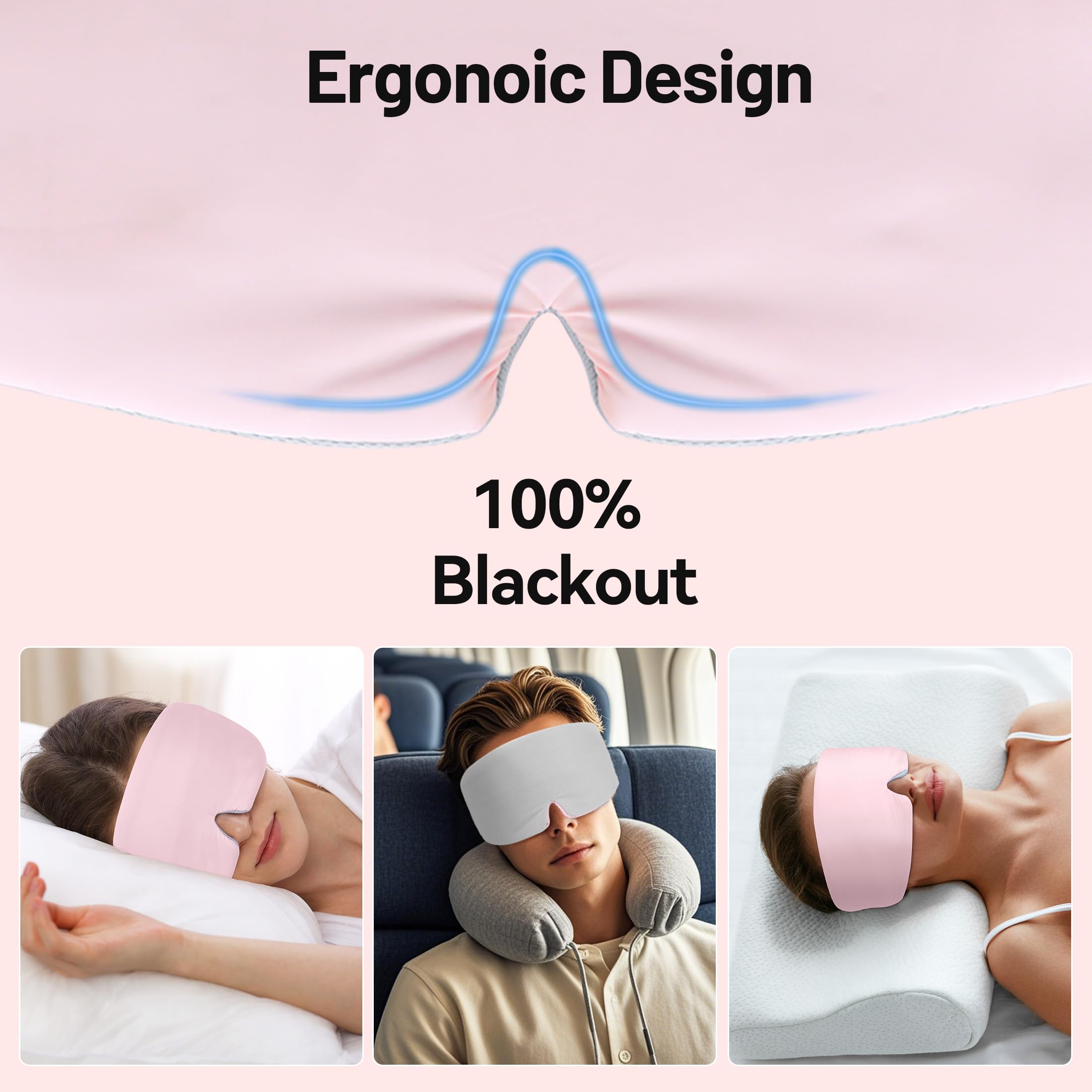 LOVE EYE Máscara de dormir de seda de hielo para dormir de lado, cubierta acolchada de seda de hielo para dormir con banda ajustable, completamente opaca, suave, regalos para hombres y mujeres (rosa)