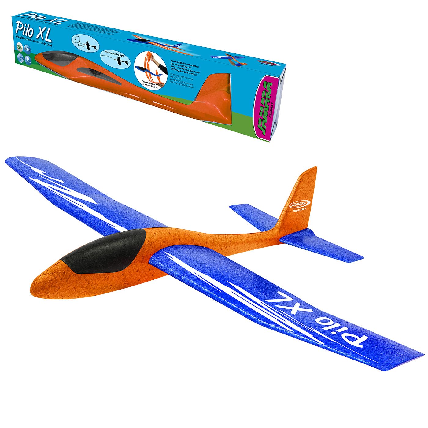 JAMARA 460485 – ślizgacze piankowe 2 w 1 – Pilo XL – super lekkie (160 g), prawie niezniszczalne, przestawiana wysokość do pętli lub poślizgu, rozpiętość skrzydeł 86 cm