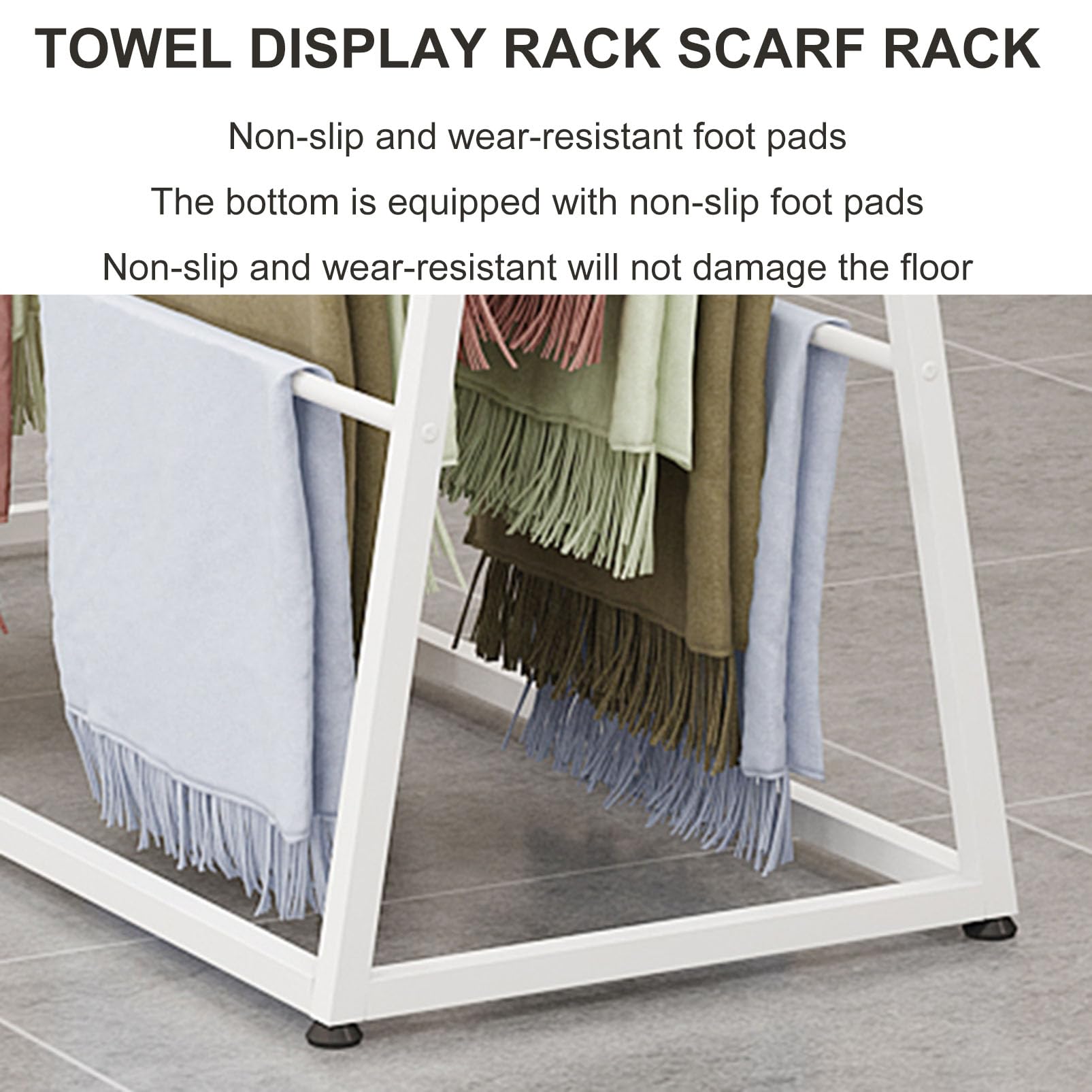 Organizador de bufandas y cinturones de doble cara para tienda de ropa, soporte de pie para bufandas, chales, pantalones, sábanas, toallas y accesorios