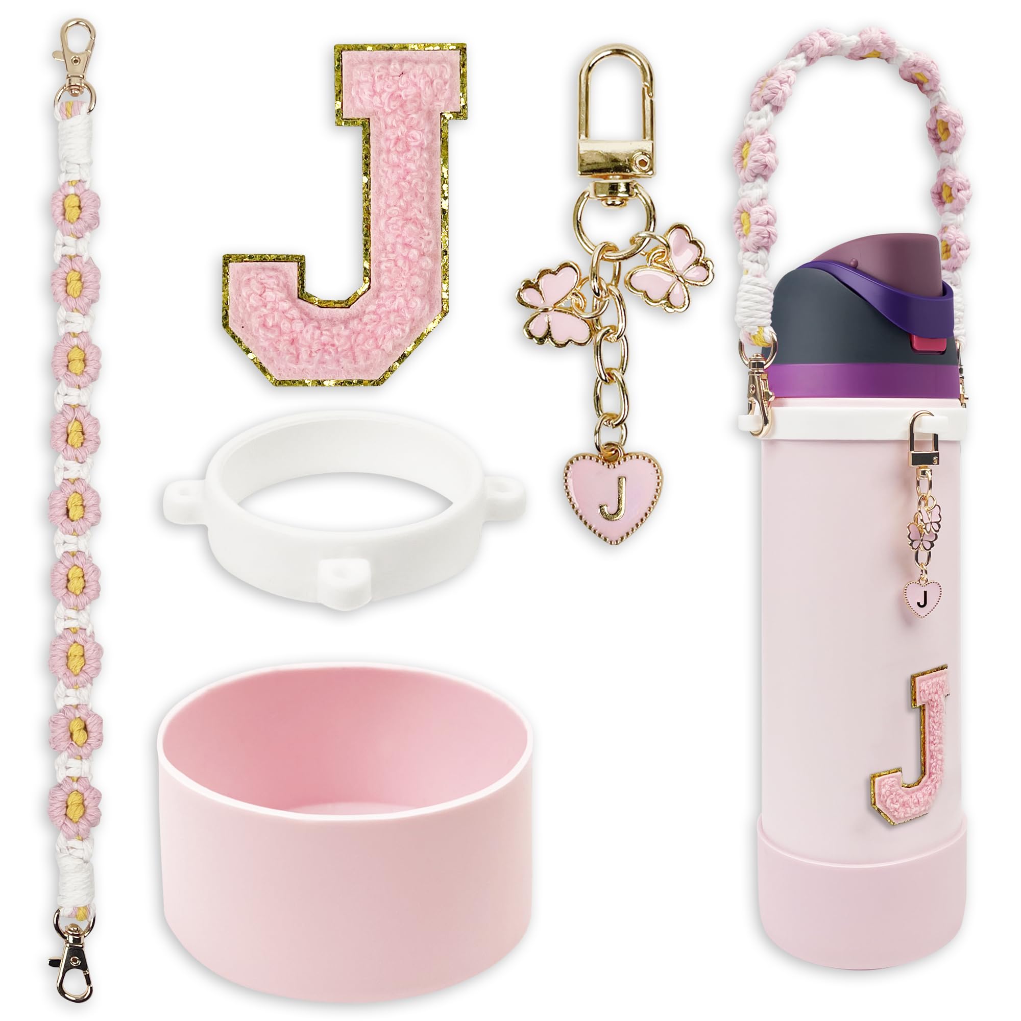 SITKOL Silicone Boot Cute Monogram Set Compatible with Owala Water Bottle 24 oz, 32 oz, 40 oz - Perfect Letter Owala Accessories for Owala Tumbler,