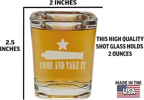 Miniatura 3 de Rogue River Tactical Cuadrado Come and Take It Texas State Flag Outline Shot Glass regalo para la bandera de Texan TX González