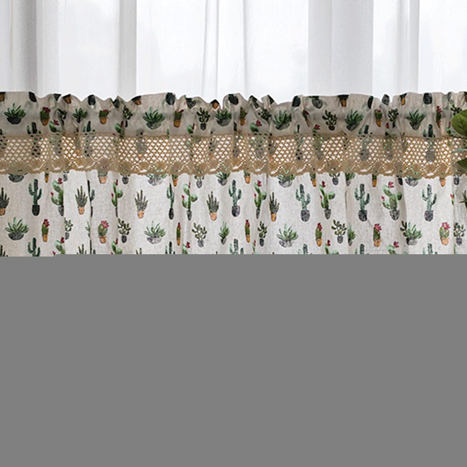 Curtains for Kitchen,Half Valance Tier Curtain for Windows,Modern Country Style Cafe Curtains with Lace,Cotton and Linen Bistro Curtains,Short Curtain for Bedroom Living Room