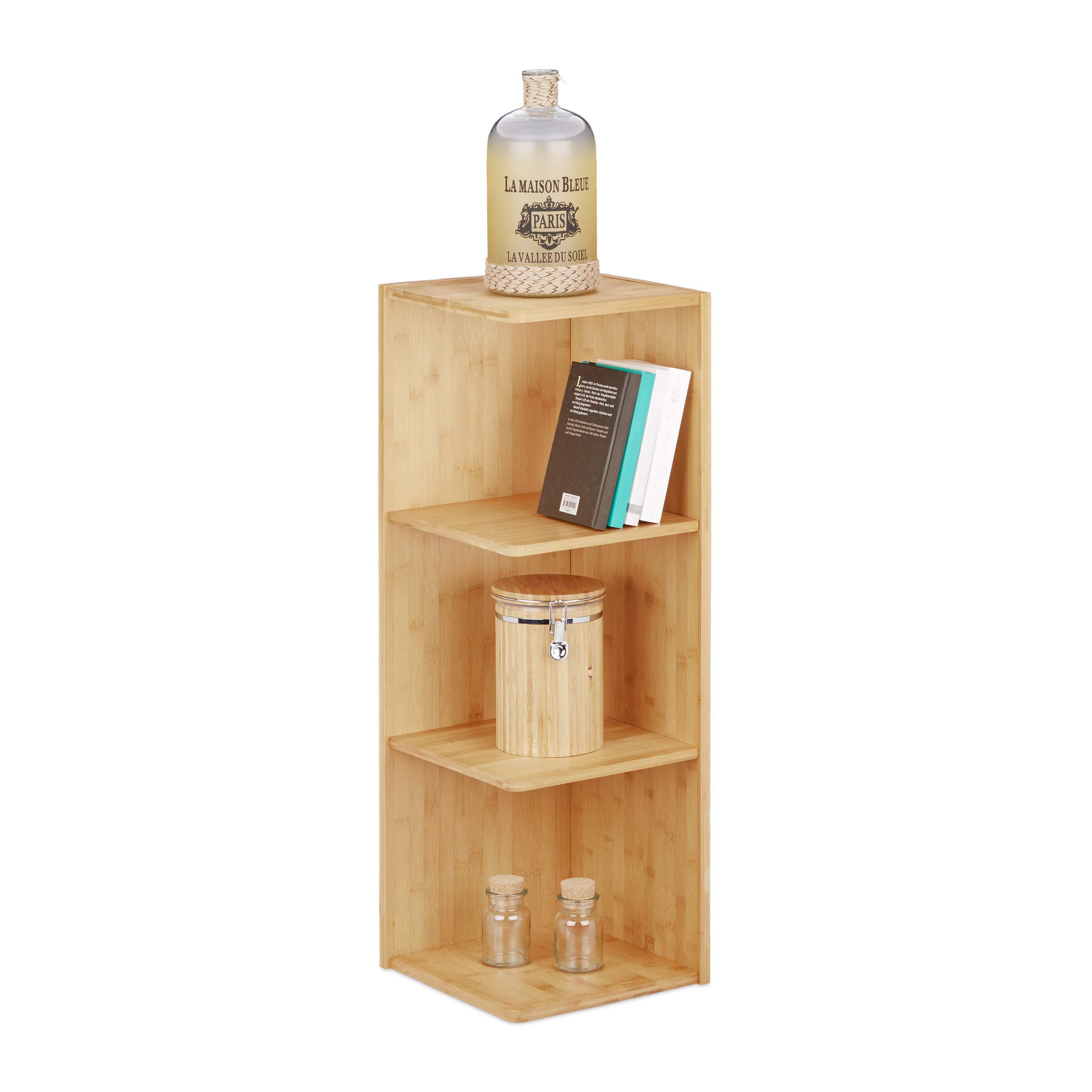 Relaxdays Bamboo Corner Shelf, 3 Shelves, HxWxD: 85.5 x 29 x 29 cm, Bookcase, Kitchen Storage Unit, Natural Brown