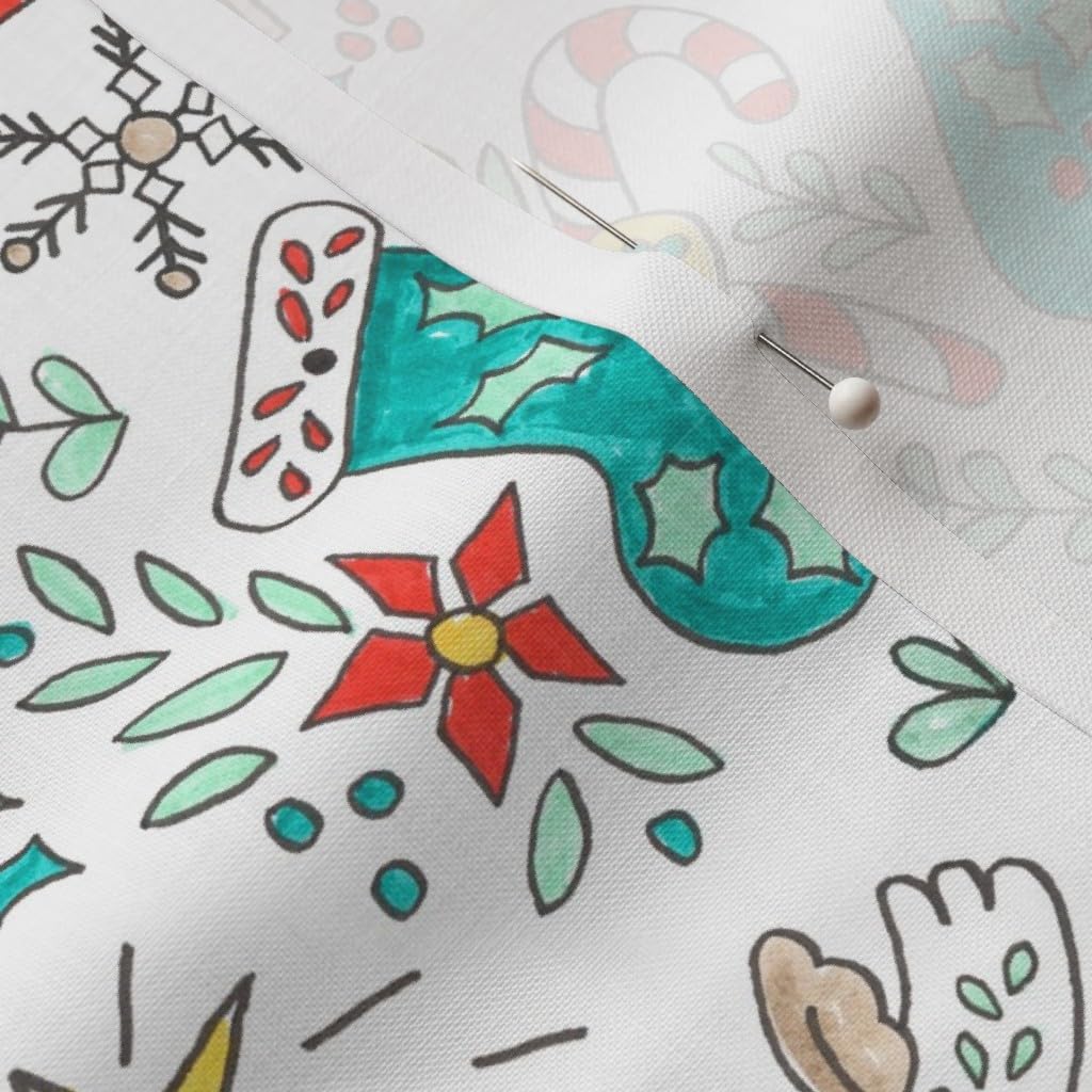 Spoonflower Fabric - Folk Tree Christmas Swedish Scandinavian Art Gnome Holiday Candy Holly Printed on Petal Signature Cotton Fabric by The Yard - Sewing Quilting Apparel Crafts Decor
