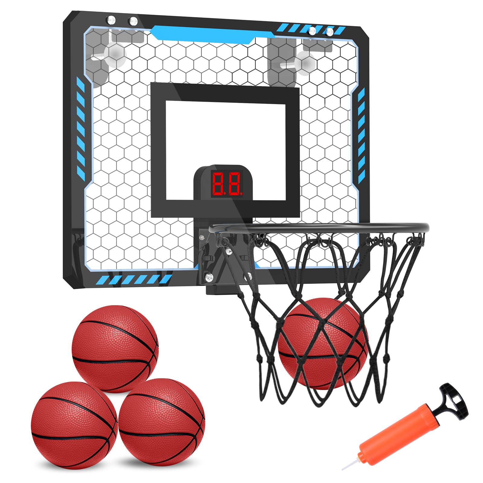 Mini Basketball Hoop Indoor for Kids Over The Door Basketball Hoop with Electronic Scoreboard Mini Basketball Hoop 4 Balls Basketball Toys Gift Kids 3-12 Year Old Toddlers Boys Girls Teens