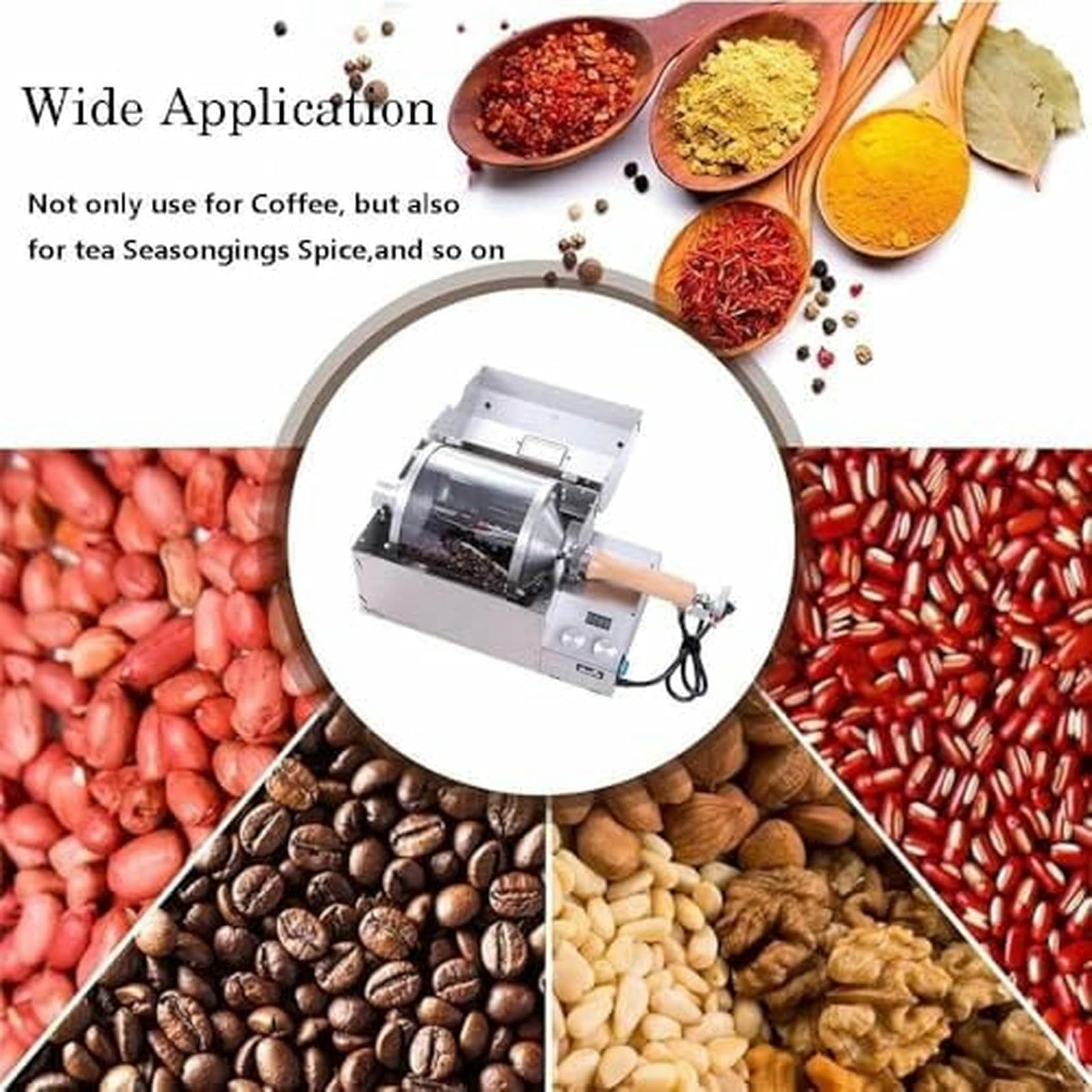 Tostadore Elettrico per caffè, 1200W, Termometro, Tamburo di Vetro al Quarzo, Temperatura E velocità Regolabili per Tostare caffè E Arachidi