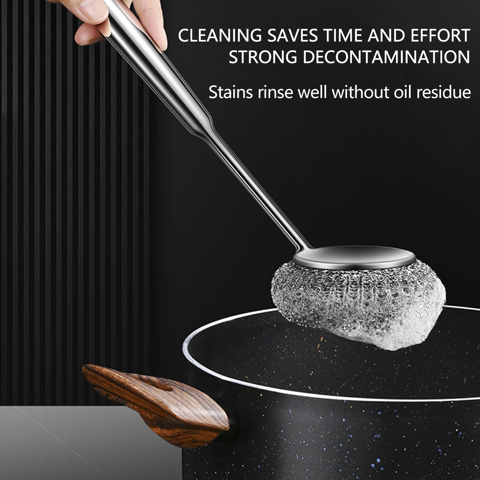 inless Steel Scourer Set Szczotka z długim uchwytem, stalowa kulka i śrubokręt, ciężkie, metalowe podkładki do szorowania tłuszczu i usuwania brudu z garnków, naczyń i naczyń