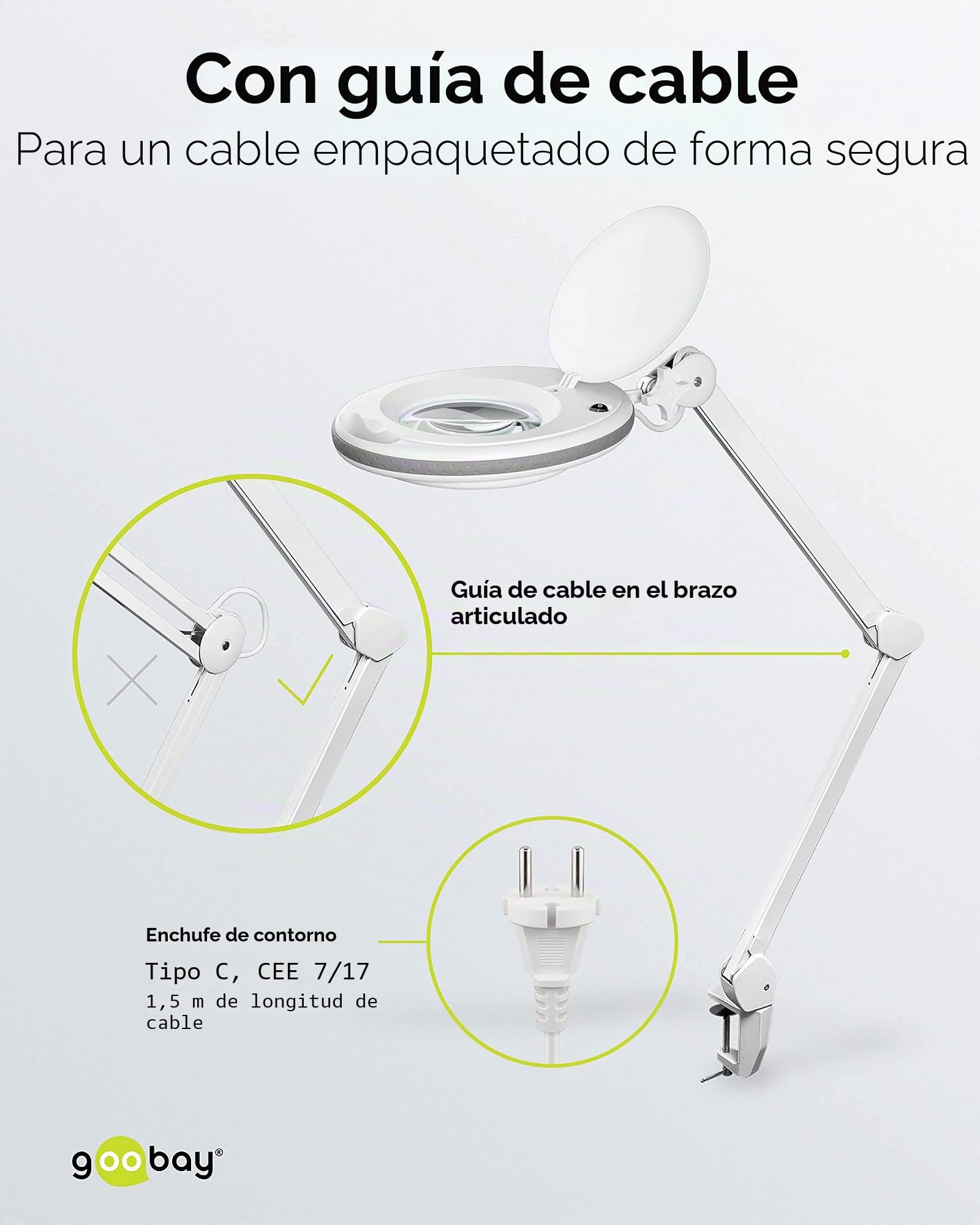 goobay 60360 Lámpara de Aumento LED con Pinza/lámpara de Aumento de plástico / 8 W de Consumo, Temperatura de Color 6500 K/Flujo Luminoso 650 LM/tensión de Servicio 230 V (AC) / Blanco