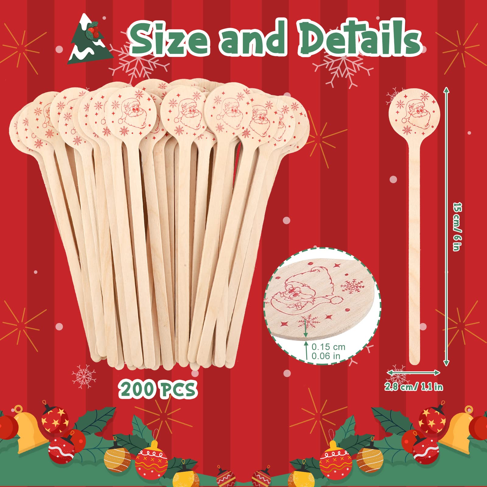 200 Weihnachts-Rührstäbchen Aus Holz – Niedliche Motive Für Kaffee, Cocktails & Party