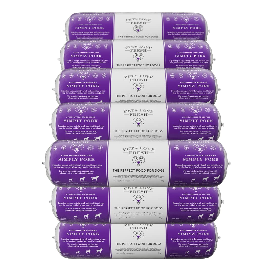 Healthy & Tasty Fresh Dog Food by Pets Love Fresh - 100% Natural - Real British Meat - Zero Preservatives - Simply Pork (15 x 1kg chub rolls)