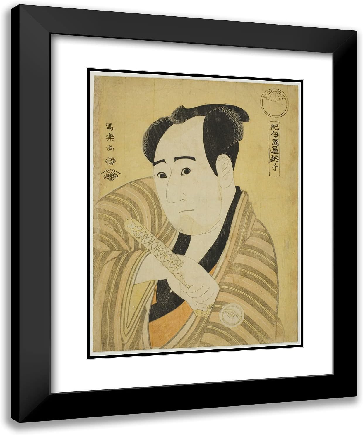 ArtDirect Toshusai Sharaku 19x24 Black Modern Framed and Double Matted Art Print Titled Kinokuniya Tosshi (The Actor Sawamura Sojuro III as Kujaku Saburo Narihira)