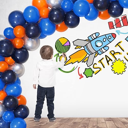 Miniatura 7 de HyDren Kit de arco de globos azules y naranjas de 133 piezas, decoraciones de fiesta temática espacial, suministros de fiesta de cumpleaños azul y