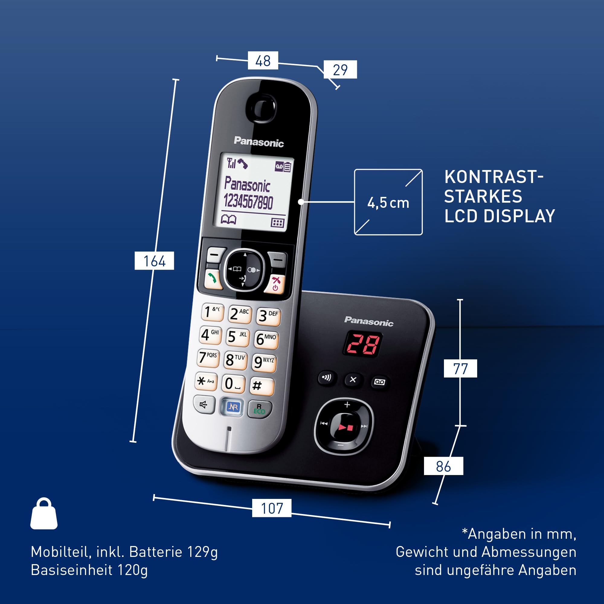 Panasonic KX-TG6821GB DECT Schnurlostelefon mit Anrufbeantworter schwarz