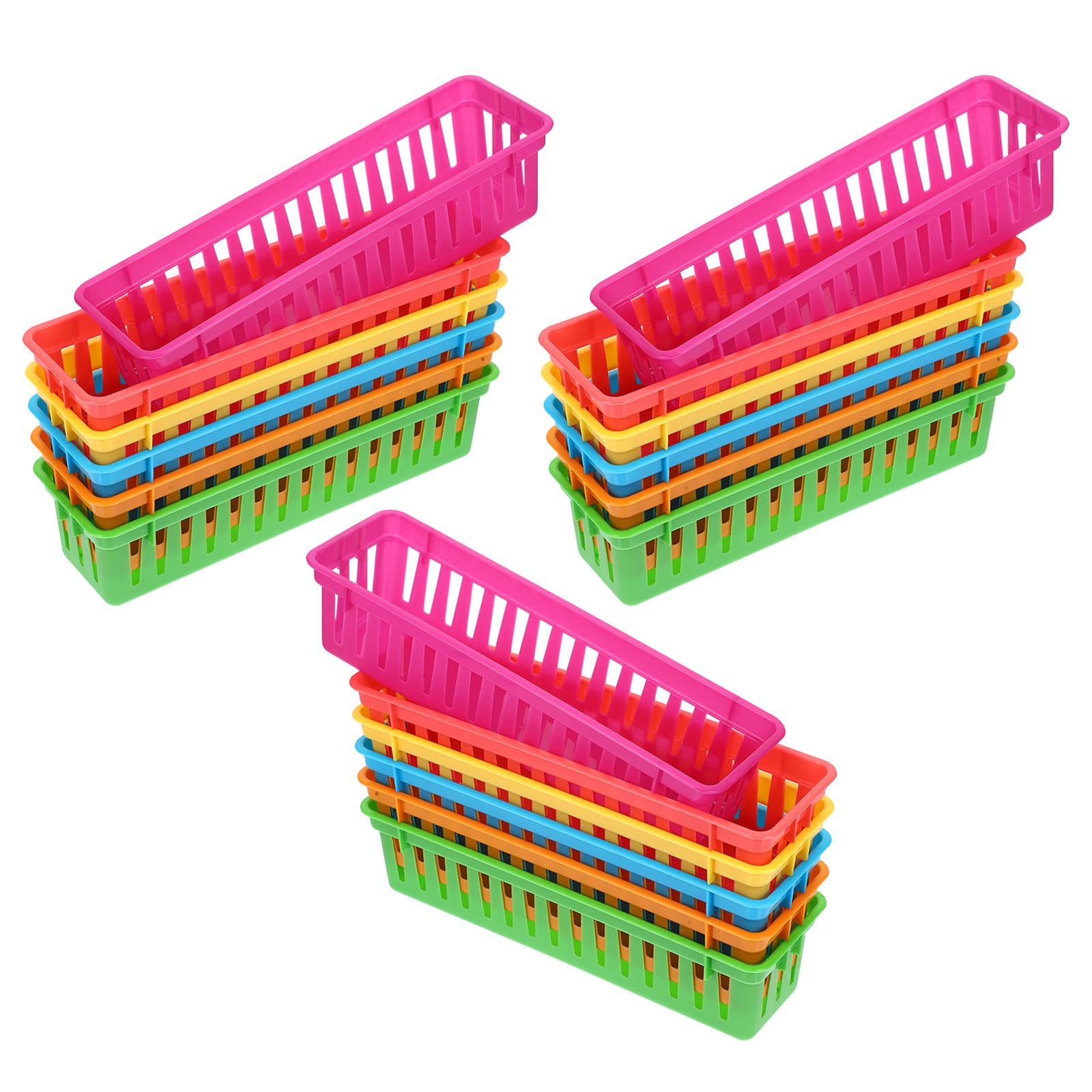 Veemoon Portapenne da scrivania da 18 pezzi - Cestino portapenne in plastica a rete colorata - Contenitori portamatite sottili Organizzatore di forniture per l'aula per la scuola Casa Ufficio