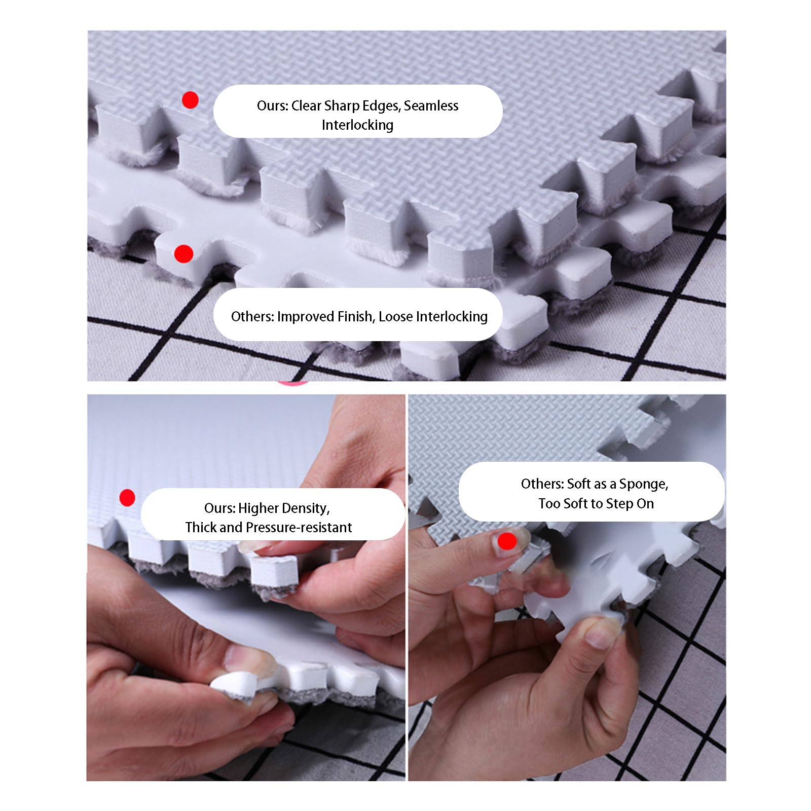 Pianka blokujące maty podłogowe puzzle dywan kwadraty 10 szt. EVA grubość 1,2 cm / 0,5 cala antypoślizgowe do domu przedszkola dekoracja pokoju zabaw - ciemnoróżowy |60 * 60 cm / 24 * 24 cale