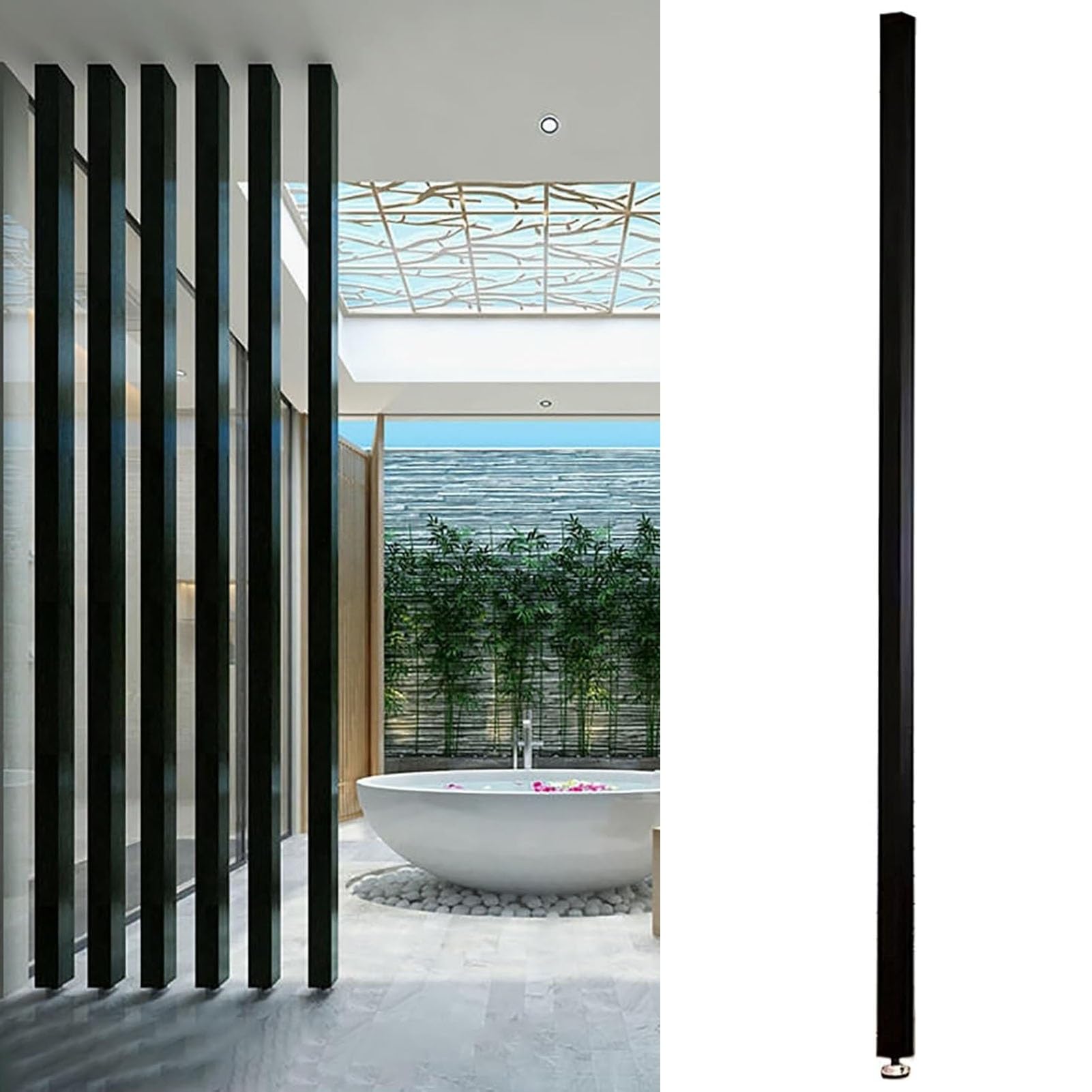 GLETSF Adjustable Height Black Wooden Room Divider - 3Pcs Freestanding Modern Partition, Column Separator, 2.95Ft Tall, Ideal For Home & Office Spaces, Privacy Screen-1pc-Height 155CM/61IN/5.08FT