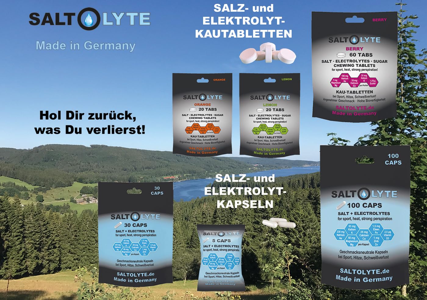 100 CAPS Salz- & Elektrolytkapseln mit Natrium, Kalium, Magnesium, Calcium, Eisen, Zink und Vitamin D3 für normale Muskelfunktion & Energiestoffwechsel