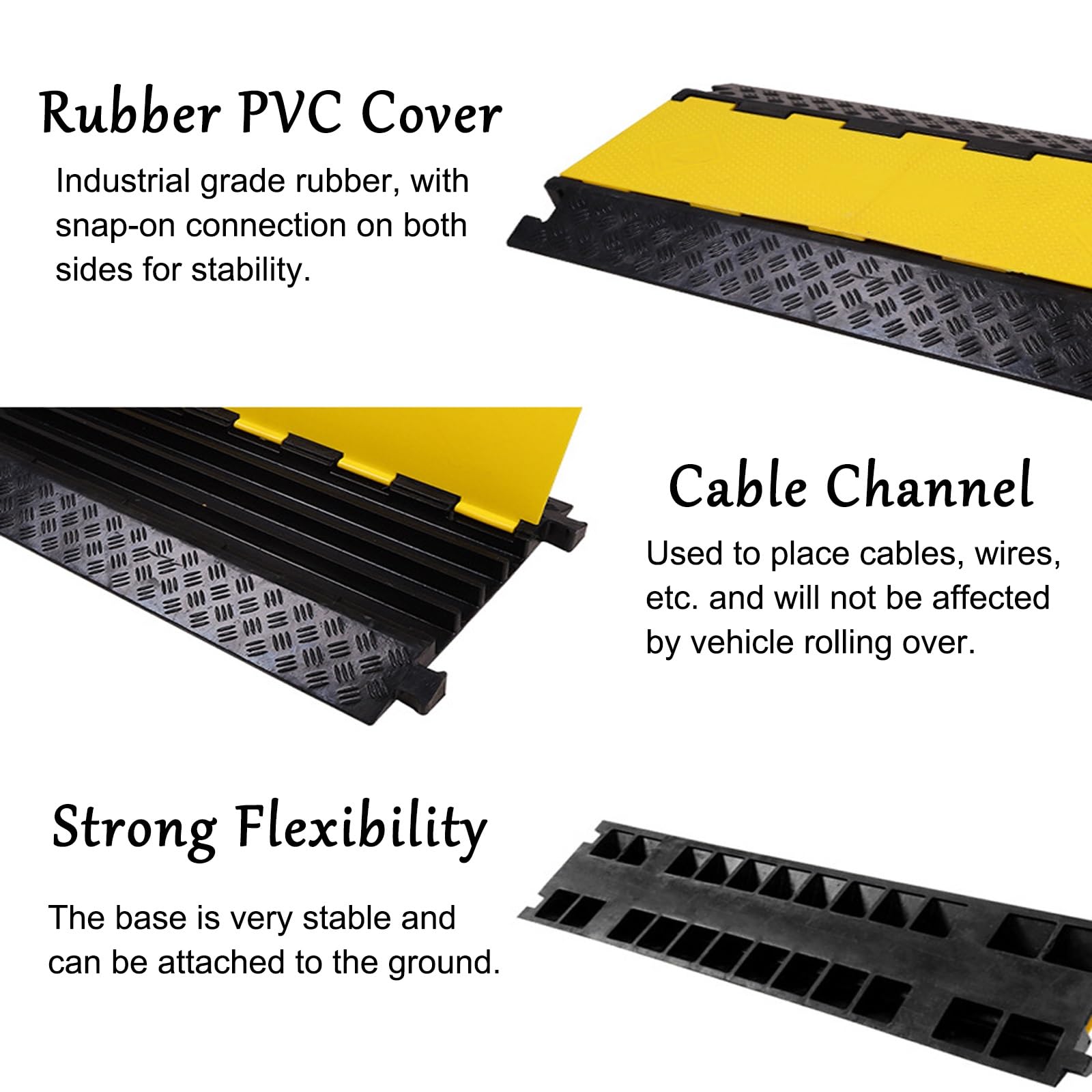 Canaleta Cables 5 Canales 10 Toneladas de Capacidad Pasacables Suelo, Protector de Cable Negro y Amarillo para Alambre/Manguera/tubería, Rampas para Coches 90 * 49 * 5 Cm