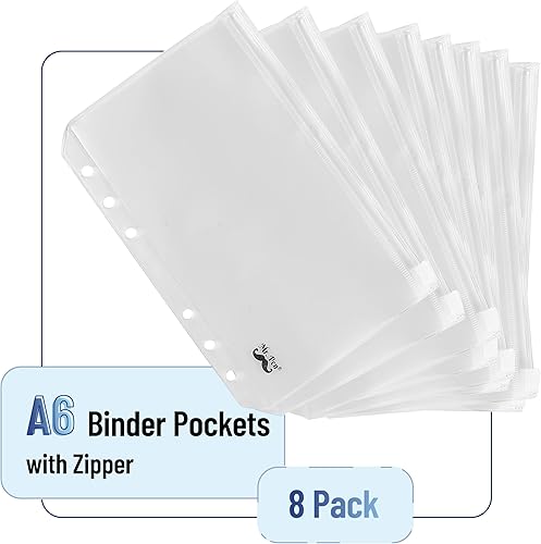 Miniatura 2 de Mr. Pen - Insertos y sobres de carpeta A6, paquete de 8, 6 agujeros, bolsas transparentes con cremallera