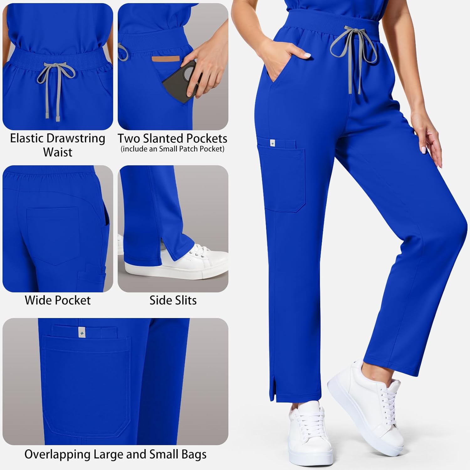 Scrubs Set for Women, Medical Stand Collar Scrub Top & Straight Leg Work Pants Set with Multi Pocket