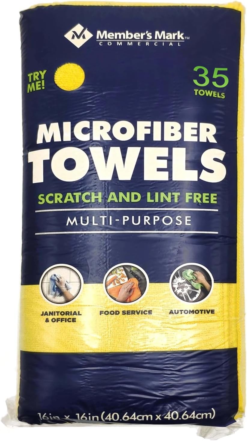 Member's Mark Microfiber Cleaning Towels for Home, Kitchen, Car, Window (16" x 16".) (35 Ct, Yellow)