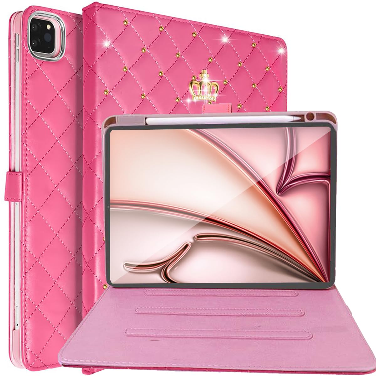 Changjia for iPad Air 11 Inch Case M4 2026/M3 2025/M2 2024,iPad Air 5th/4th Gen 10.9 Inch (2022/2020) with Pencil Holder,Girly Cute Crown Diamond
