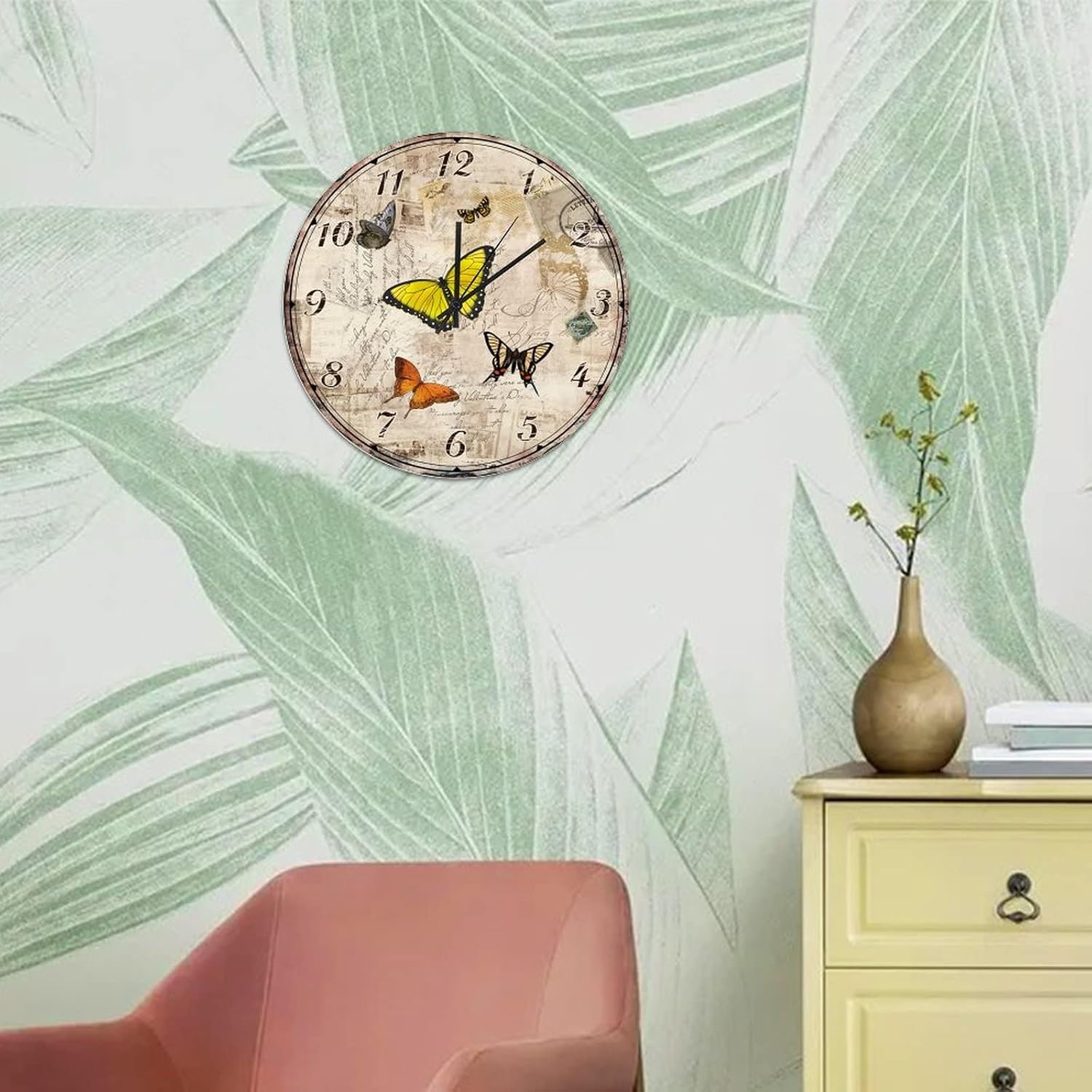 Hanging Clock 10in Vintage Butterfly Wooden Clock Arabic Numerals Marine Style Silent Quartz Battery Operated Popular Wall Decor for Entryway Living Room Restaurant Balcony image 5