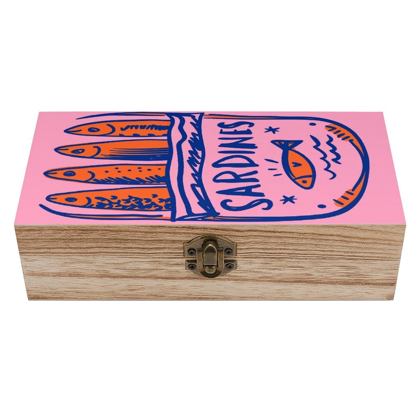 asbwuo Vintage Whimsical Sardines Vintage Wooden Keepsake Box