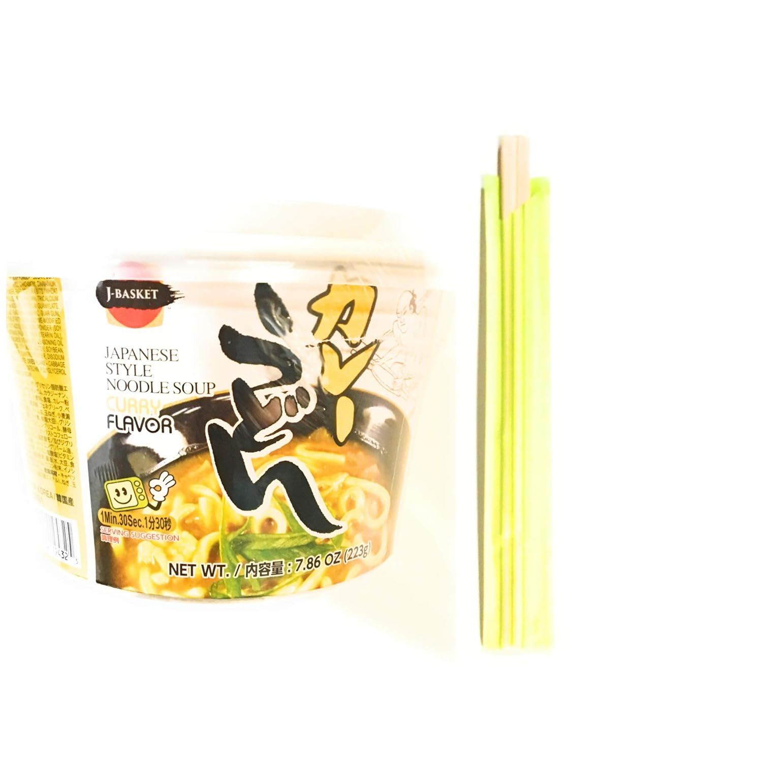 J-Basket Curry Flavor Japanese Style Noodle Soup 7.86 Oz(4 Pack) And 4 Pairs Of Chopstick