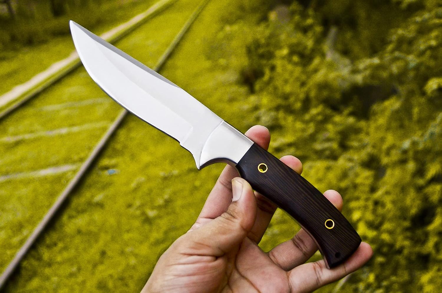 HK-311 Handmade Fixed Blade Hunting Knife - Full Tang Wenge Wood Handle, Gorgeous Pattern with Leather Sheath, Ideal Knife for Camping, Hunting, Skinning, Survival or everyday use, 10" Overall (D2 Steel)