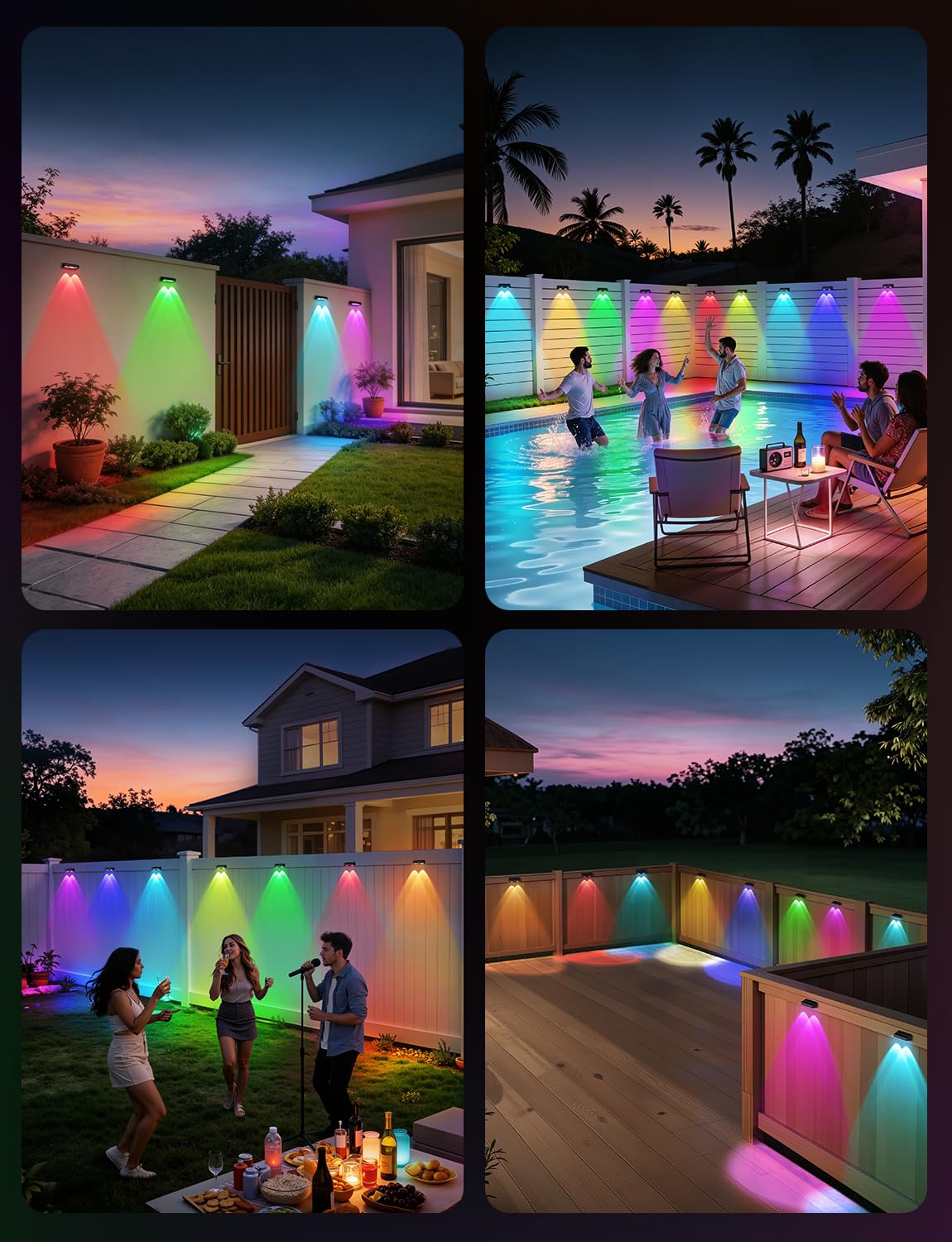 Luci solari per recinzioni esterne, confezione da 8 luci da giardino che cambiano colore, alimentate a energia solare, IP65, impermeabili con 9 colori e 11 modalità di illuminazione, luci