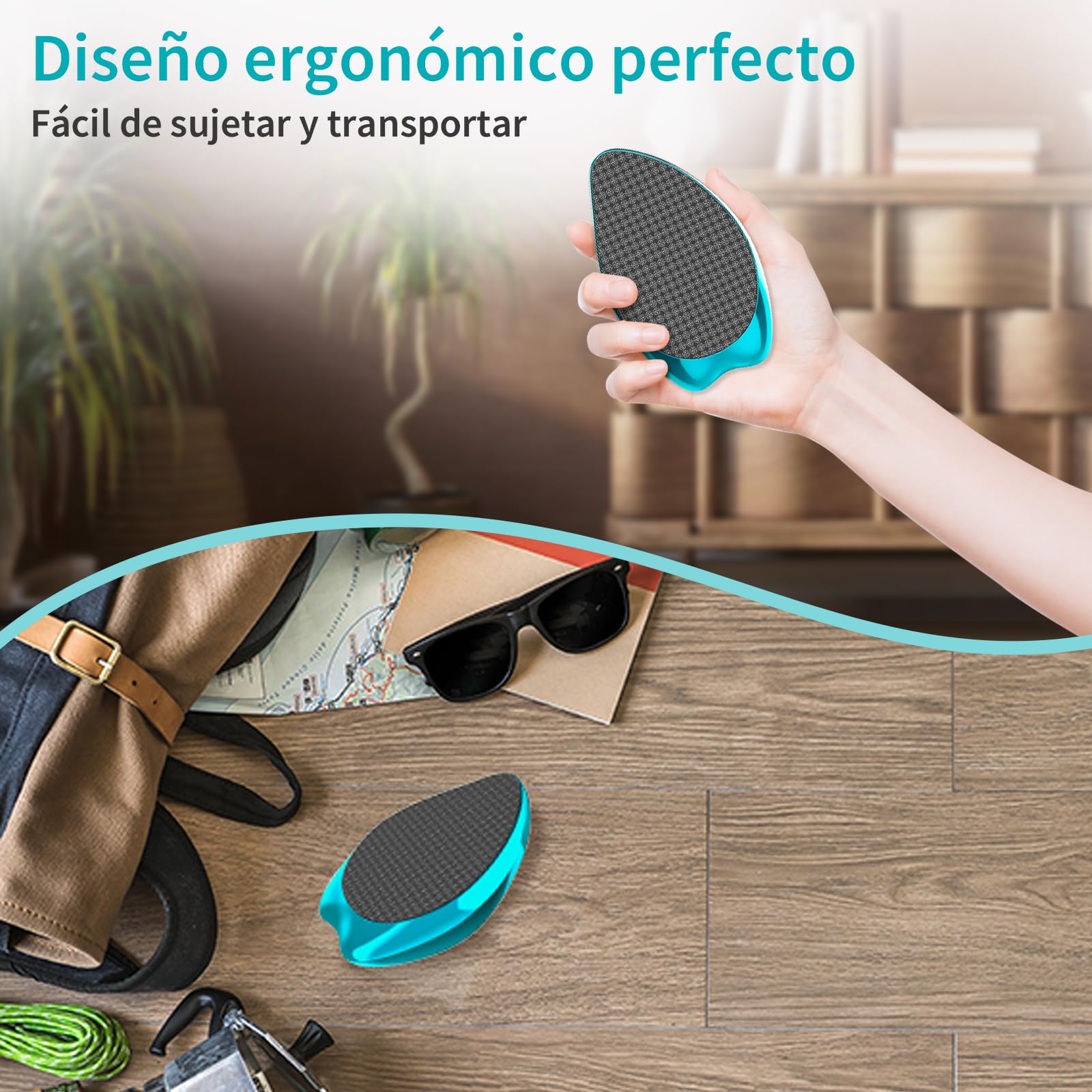 Lima Pies De Vidrio Nano AnjoCare 2en1, Removedor de Callos y Piel MuertaDura, Profesional Raspador Portátil para Piel Pies Agrietados, Pedicura erramienta de belleza para el cuidado de los pies(Azul)