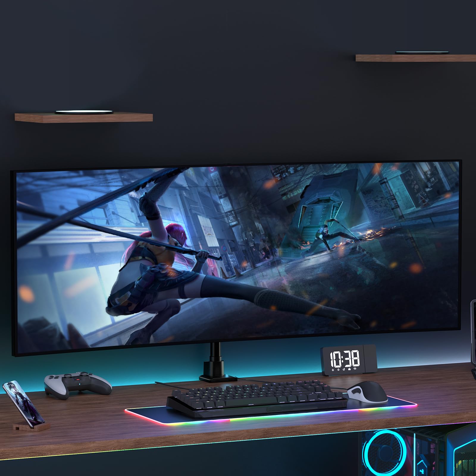 Supporto Monitor Scrivania da 24-57’’, Braccio Monitor, Capacità fino a 27 kg, Altezza Regolabile, Inclinazione, Rotazione, Nero