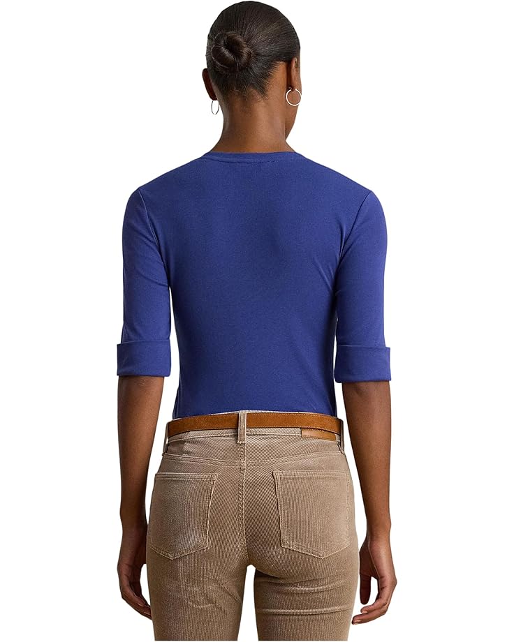 Lauren Ralph Lauren Stretch Cotton Elbow-Sleeve V-Neck Tee - #2 of 4