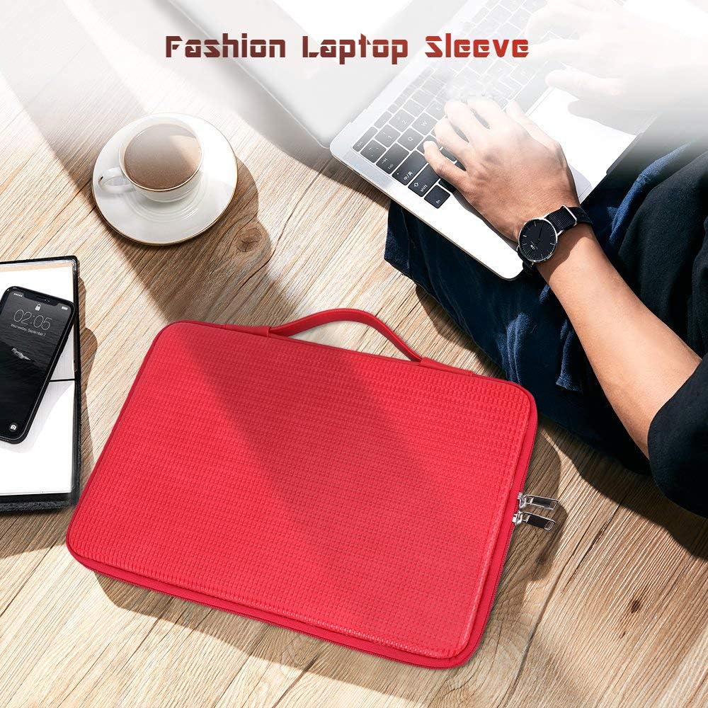 FYY 12"-13.3" [Waterproof Leather] [Solid Hard Shape] Laptop Sleeve Bag Case with Inner Tuck Net Fits All 12-13.3 Inches Laptops, Notebook, MacBook Air/Pro, Tablet, iPad Red