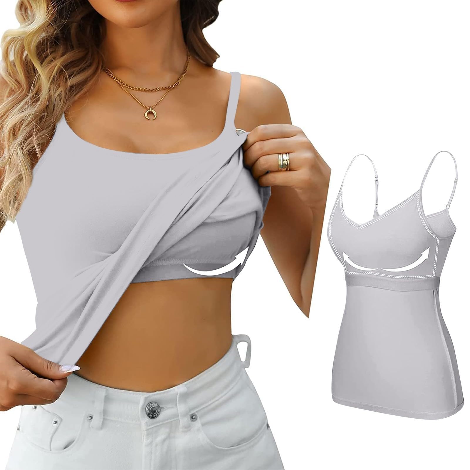 BUKKNYE Women Cotton Camisole Shelf Bra Cami Tank Tops Adjustable Spaghetti Strap Tank Top(Wine,L)
