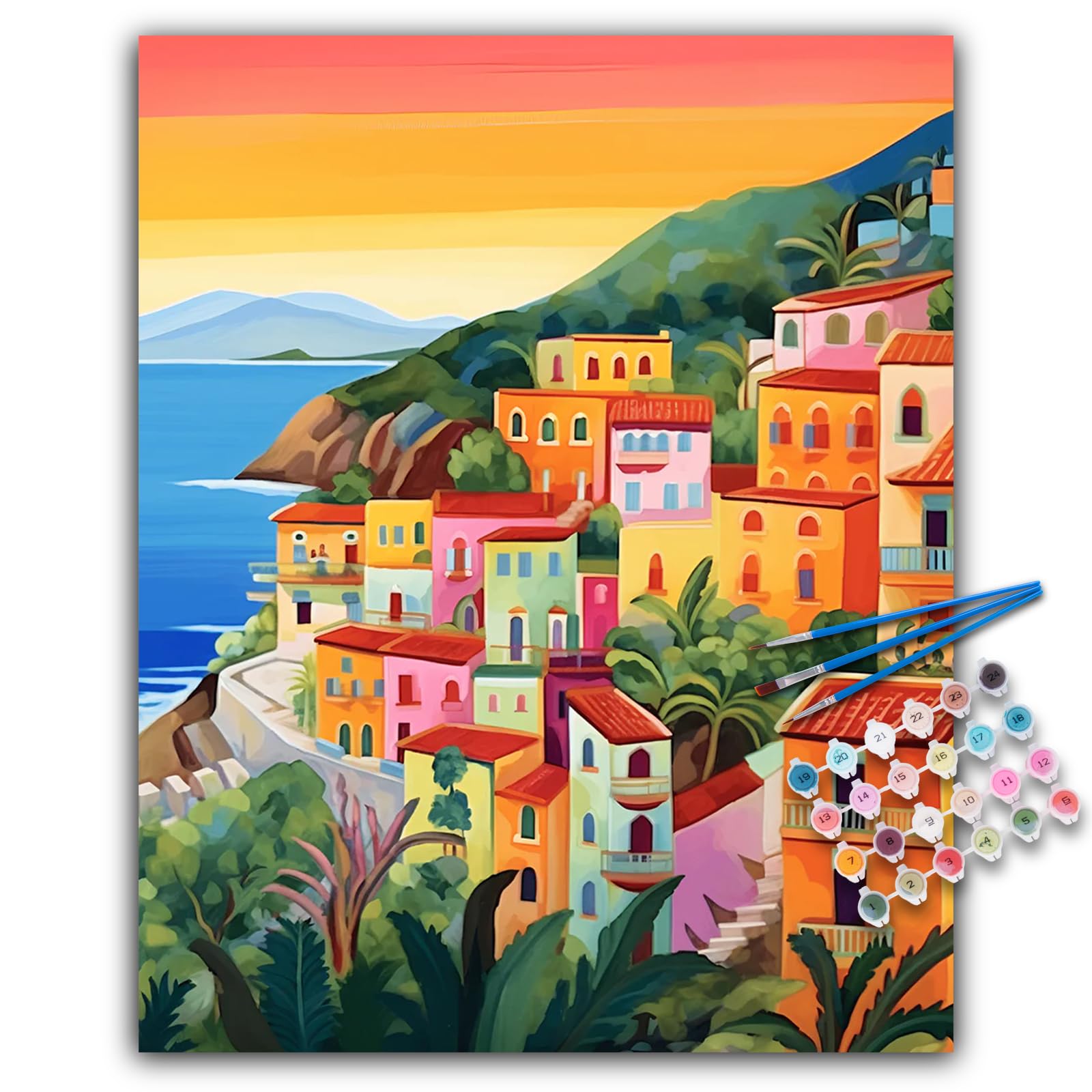 Paint by Numbers for Adults - Seaside Adult Paint by Numbers Kits on Canvas for Beginner without Frame, DIY Landscapes Acrylic Oil Painting by Number for Adults, Perfect for Gift Decor (16x20 inch)