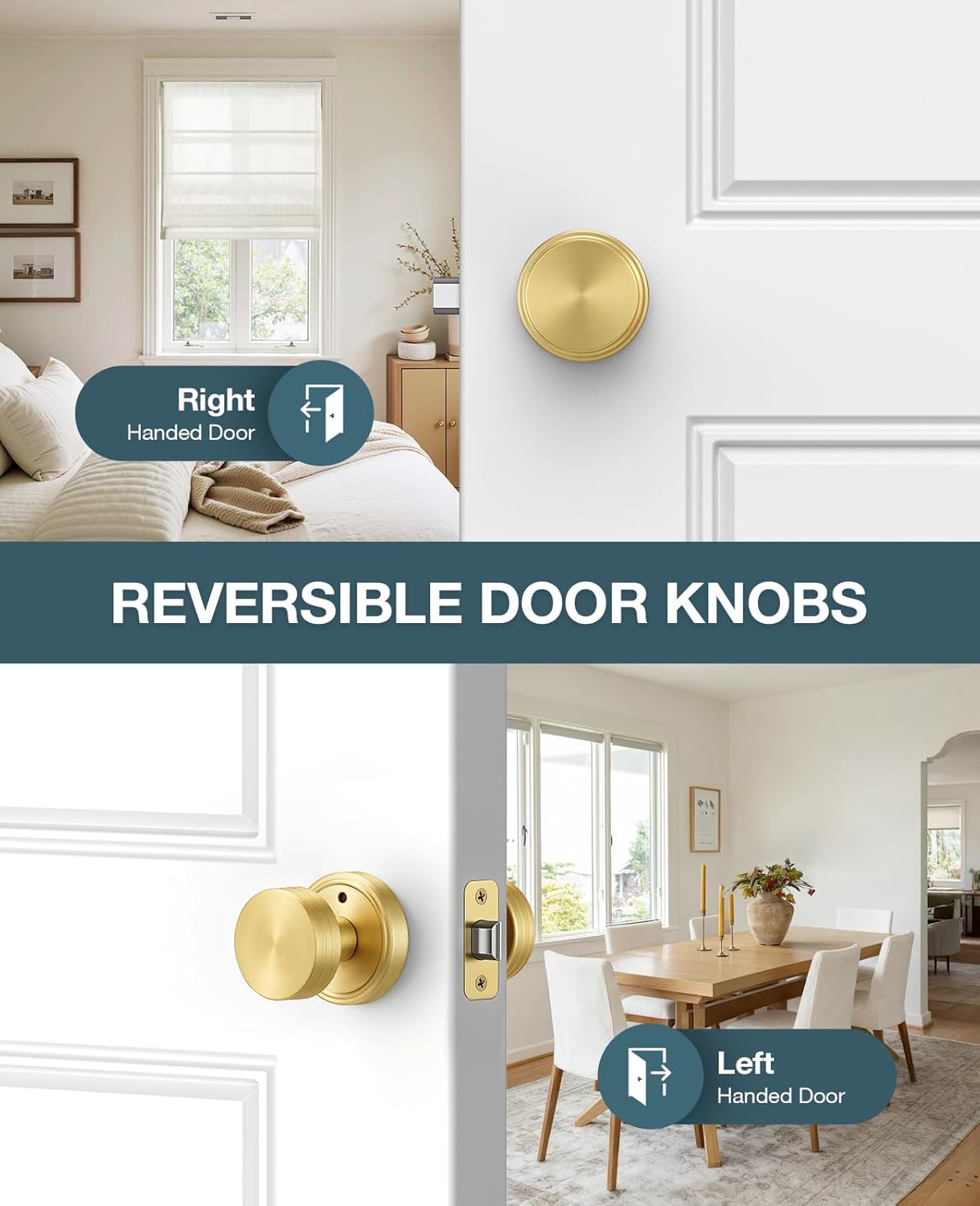 Privacy Brushed Gold Door Knobs Heavy Duty Zinc Alloy Round Interior Door Knobs with Lock,for Bathroom & Bedroom, Modern Privacy Lockset with Emergency Release, 1 Pack