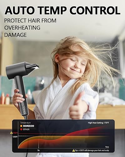 Miniatura 5 de MORECOO Secador de pelo, secador de pelo de alta velocidad para secado rápido, secador de pelo iónico profesional de 200 millones para mujeres con 4