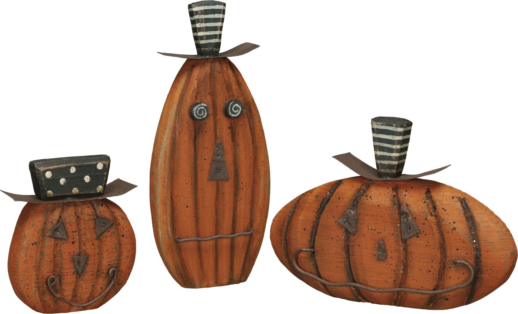 Primitives by Kathy Set of 3 Wooden Jack O Lantern Pumpkin Figurines