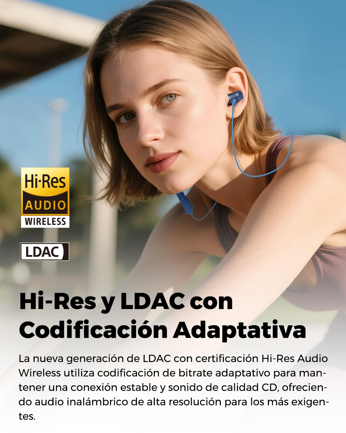 SoundPEATS Q40HD Auriculares Inalámbricos Deportivos con LDAC Hi-Res, 20H de Batería, IP67 Impermeables, Cancelación de Ruido AI, Sonido Envolvente 360°, Bluetooth Neckband con Mic y Control de Cable