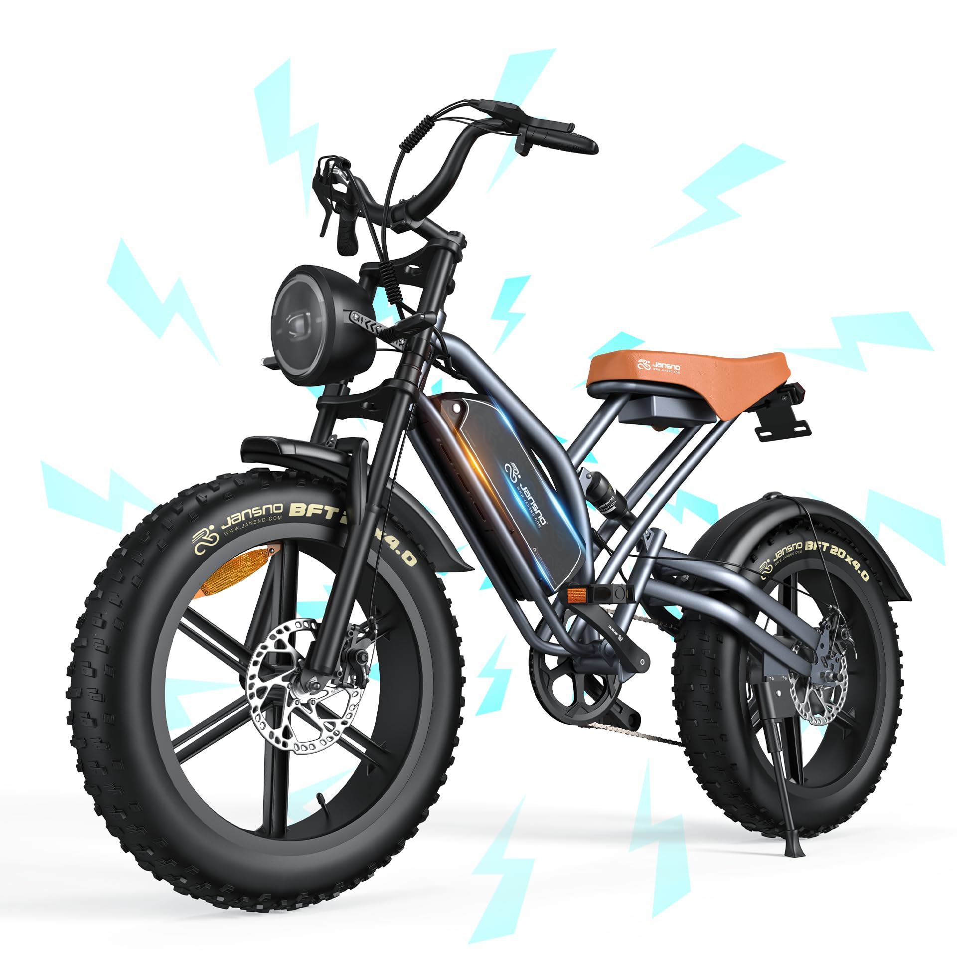 JANSNO Bicicleta eléctrica, Motor de 90Nm, batería Desmontable de 48V 23Ah/17Ah, Ruedas de 20 Pulgadas x 4.0 anchascertificación CE, Sistema de 7 velocidades, Bicicleta eléctrica para Adultos.