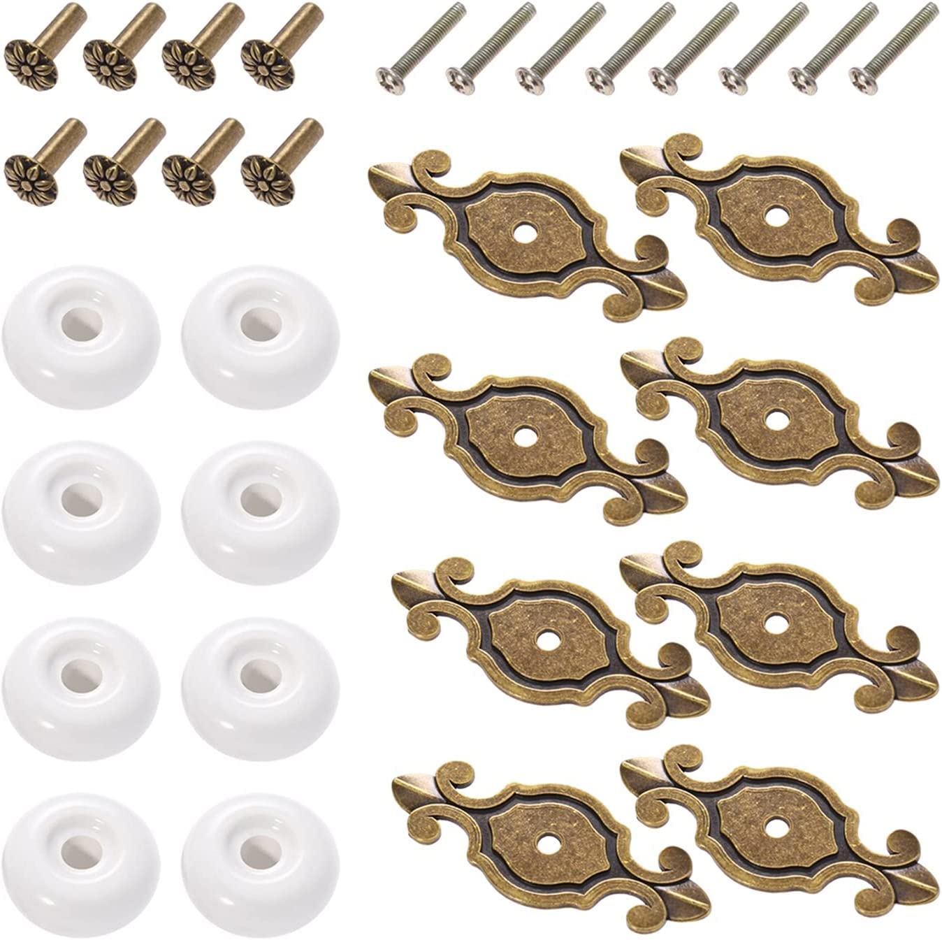 Keramikknäufe für Türgriffe, Schrankschubladen, 8 Stück, Retro-Stil, Schrank, Schubladen, Türknäufe, Metallgriffe, Möbelbeschläge (weiß + gegerbt)