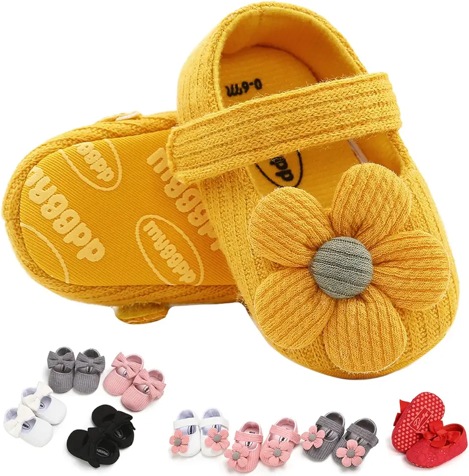 GDSDYM Baby Girls Mary Jane Flats with Bowknot Floral Princess Wedding Dress Shoes Soft Newborn Infant Crib First Walkers Prewalker